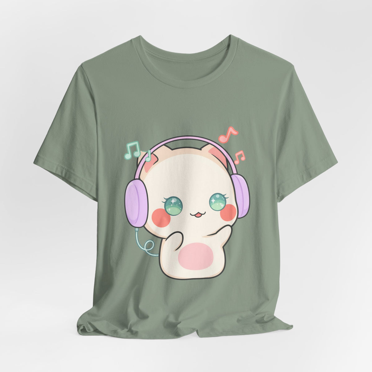 Kawaii Cat Music Lover T-Shirt, Cute Headphone Kitty Tee