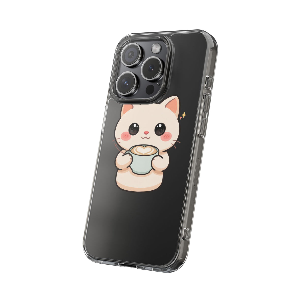 Kawaii Cat Latte Phone Case, Clear Impact-Resistant