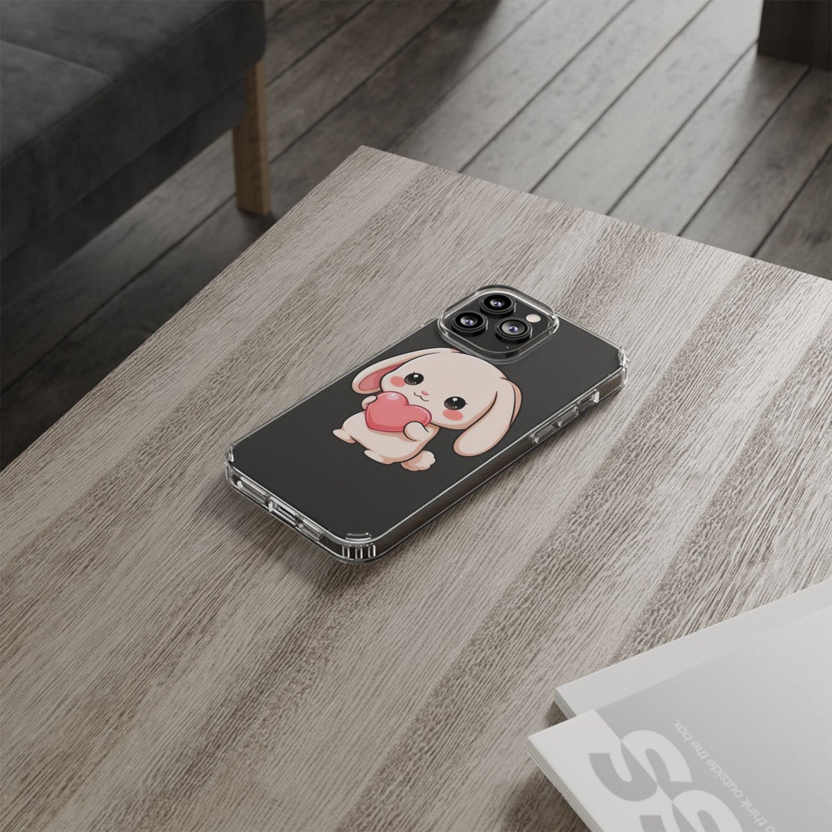 Kawaii Bunny Clear Phone Case with Heart