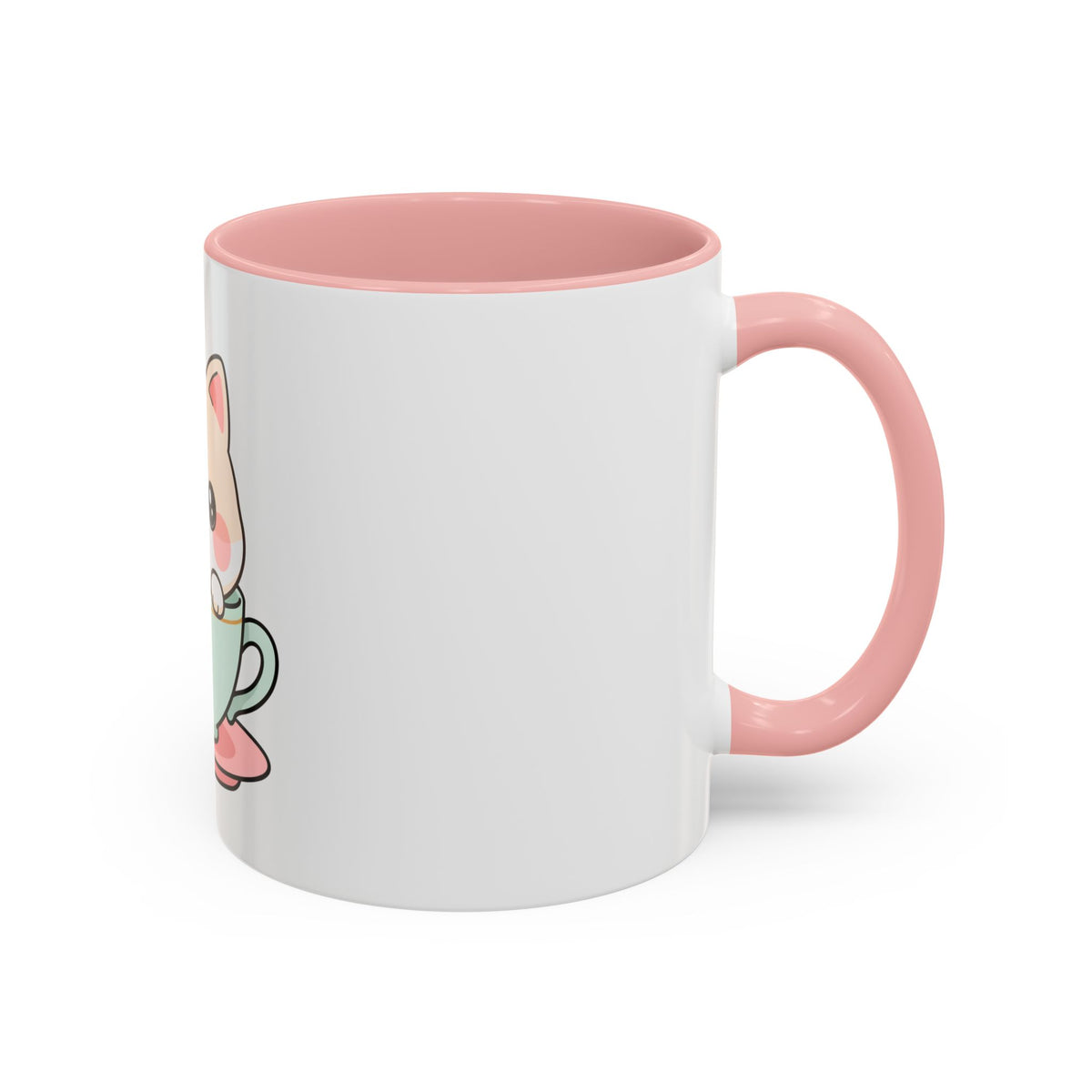 Kawaii Cat Coffee Mug, Cute Cat in Teacup Accent Mug