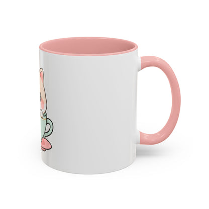 Kawaii Cat Coffee Mug, Cute Cat in Teacup Accent Mug