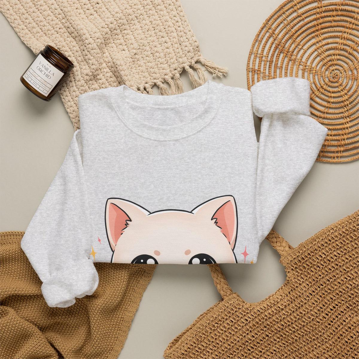 Kawaii Artist Cat Sweatshirt, Cute Creative Cat Lover Gift