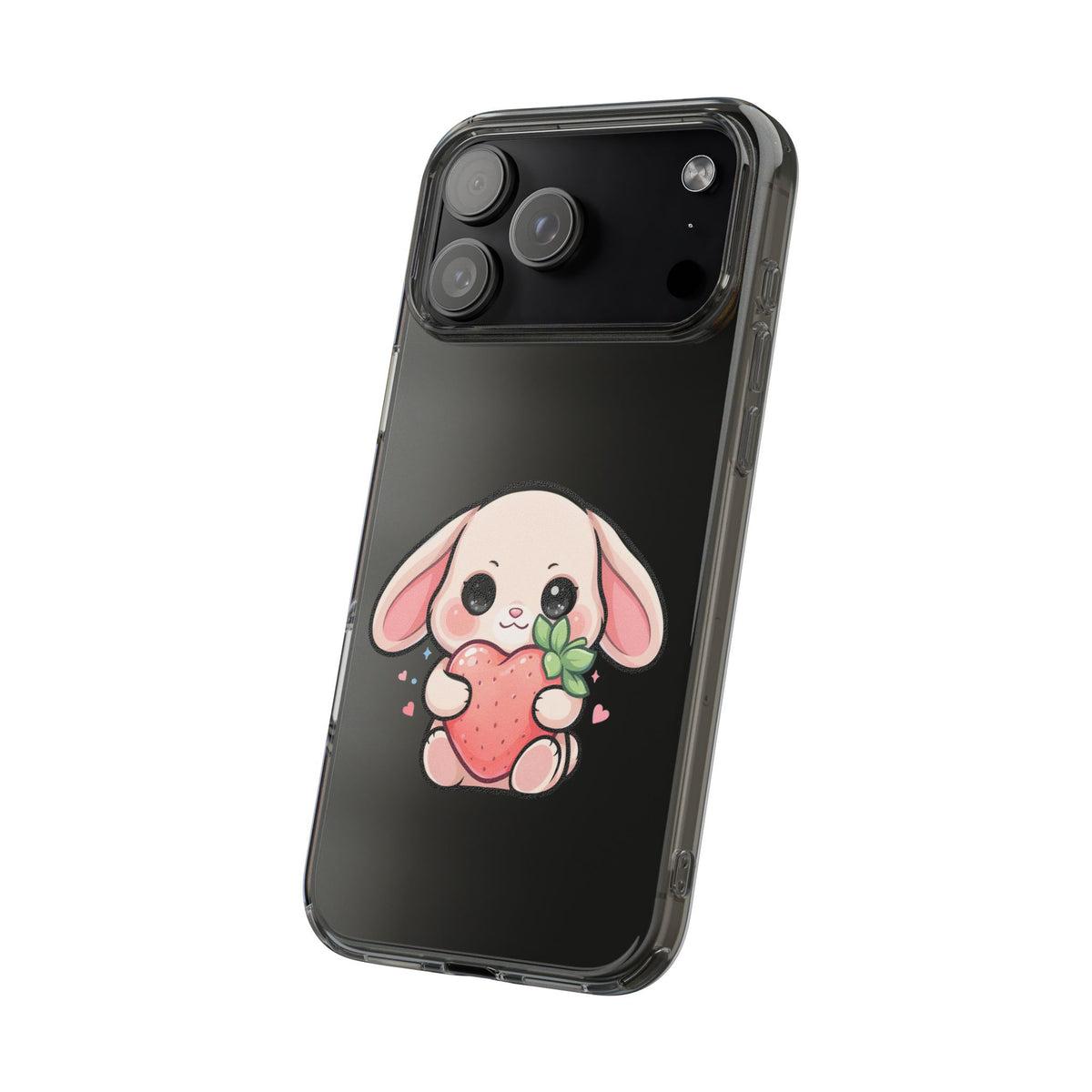 Kawaii Bunny Strawberry Phone Case, Clear Impact-Resistant