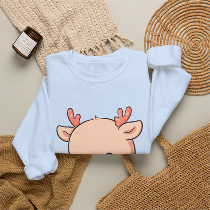 Kawaii Christmas Reindeer Sweatshirt, Cute Holiday Crewneck