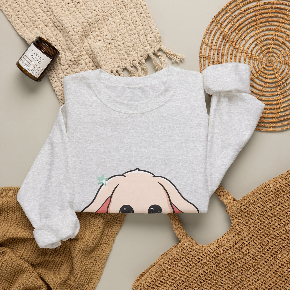 Kawaii Bunny Sweatshirt, Cute Crescent Moon Gift