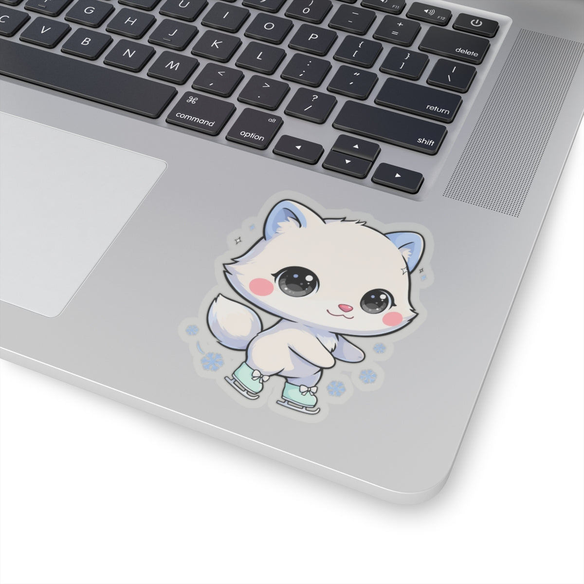 Kawaii Arctic Fox Ice Skating Kiss-Cut Sticker