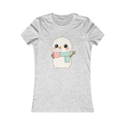 Kawaii Snowman T-Shirt, Hot Cocoa Winter Tee for Women