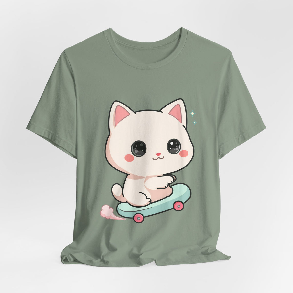 Kawaii Skateboarding Cat T-Shirt – Cute Chibi Kitty Tee