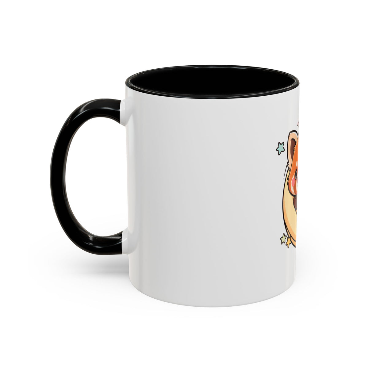 Red Panda Accent Coffee Mug, Kawaii Crescent Moon