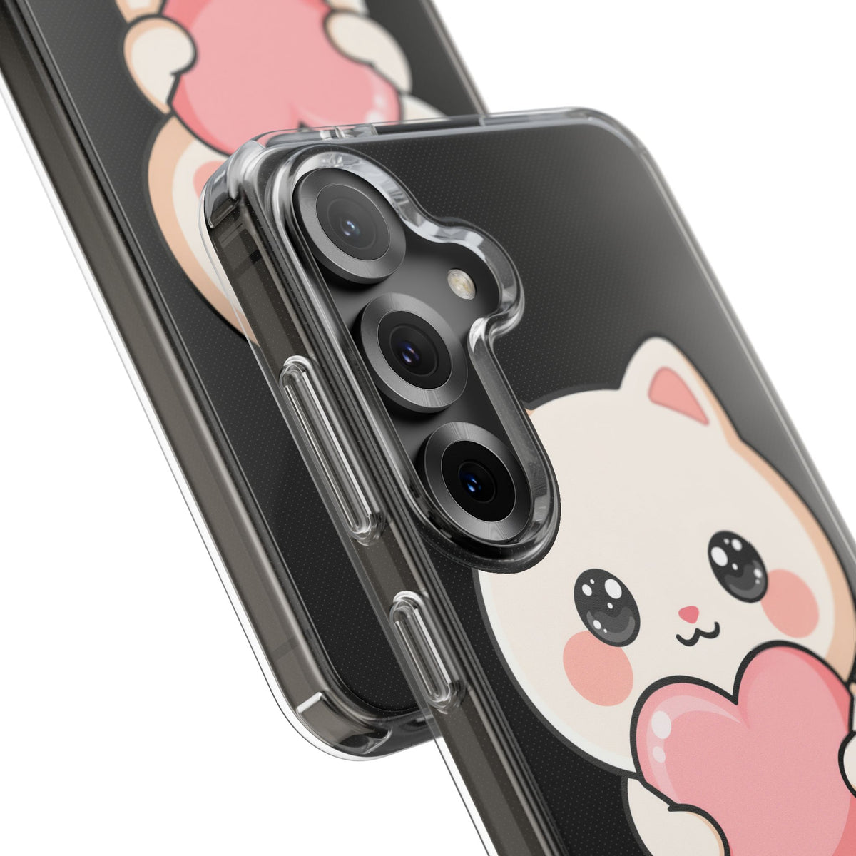 Kawaii Cat Phone Case with Heart, Clear Impact-Resistant