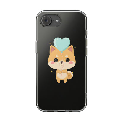 Kawaii Shiba Inu Clear Phone Case with Heart Balloon