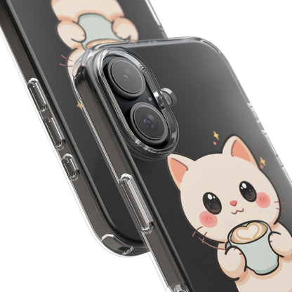 Kawaii Cat Latte Phone Case, Clear Impact-Resistant