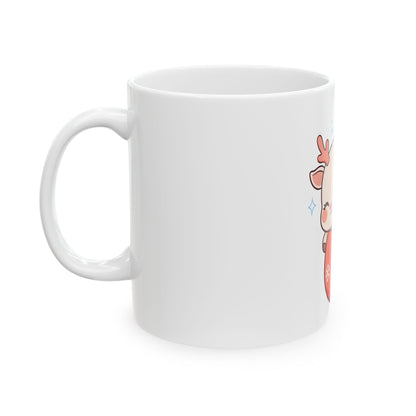 Kawaii Reindeer Christmas Mug, Sleeping Stocking Cutie