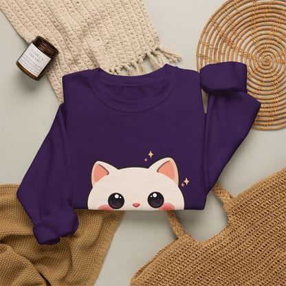 Kawaii Latte Cat Sweatshirt, Cute Chibi Coffee Cat Crewneck