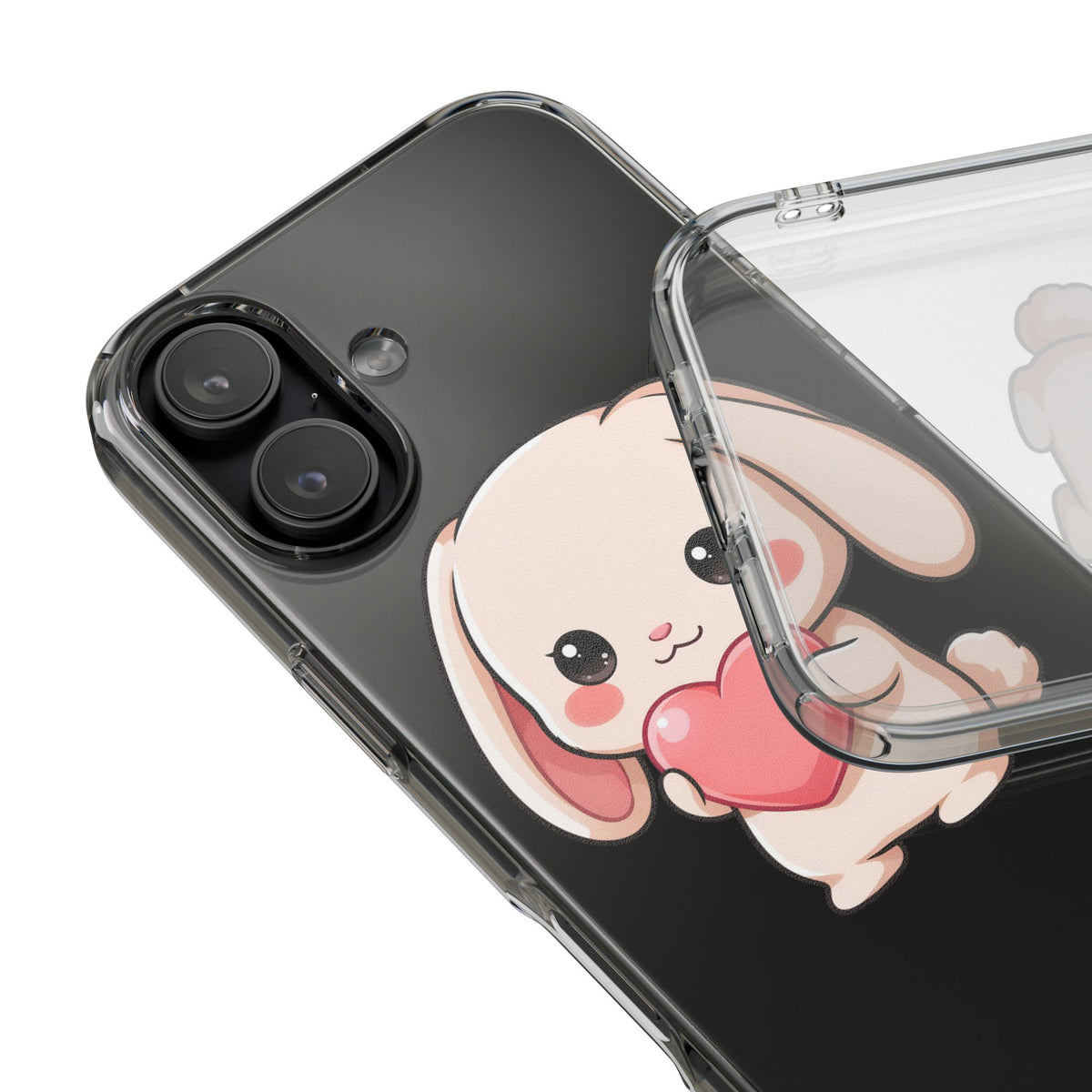 Kawaii Bunny Clear Phone Case with Heart