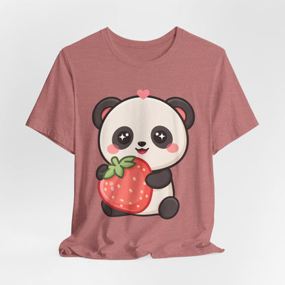 Kawaii Panda Strawberry T-Shirt – Sweet Chibi Animal Tee