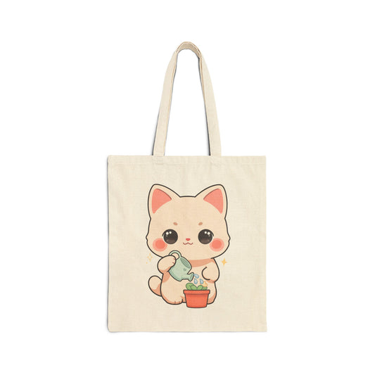 Kawaii Cat Gardening Tote Bag for Plant Lovers