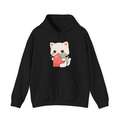 Kawaii Cat Strawberry Hoodie, Cute Chibi Cat Sweatshirt