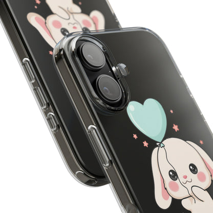 Kawaii Bunny Phone Case with Balloon, Clear Impact-Resistant