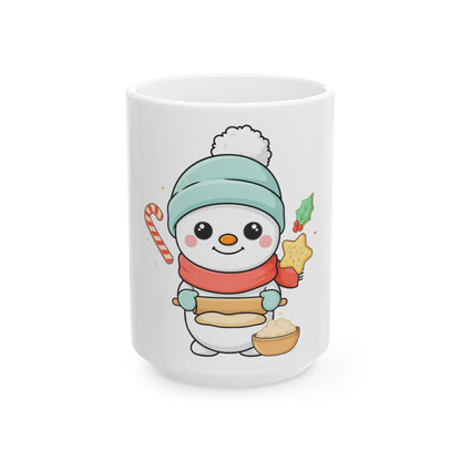 Christmas Snowman Baking Mug, Cute Holiday Ceramic Cup