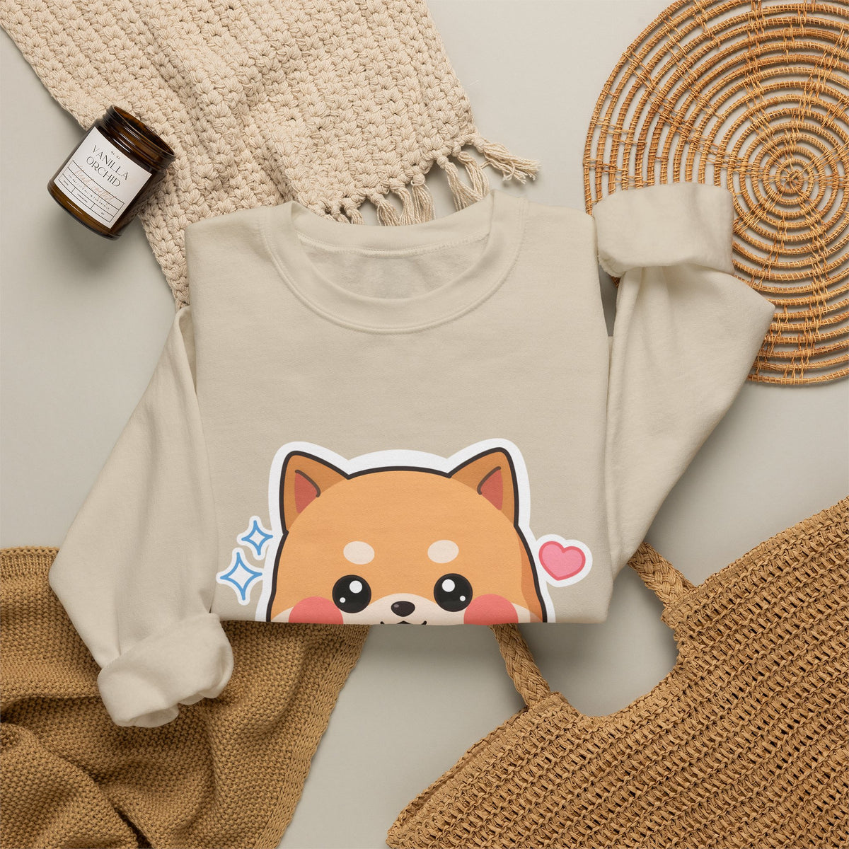 Kawaii Shiba Inu Sweatshirt, Cute Plant Lover Crewneck