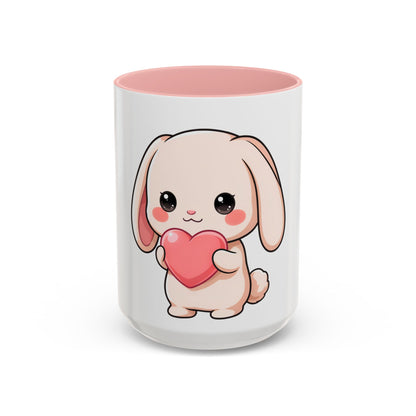 Kawaii Bunny Accent Coffee Mug with Heart, 11oz or 15oz