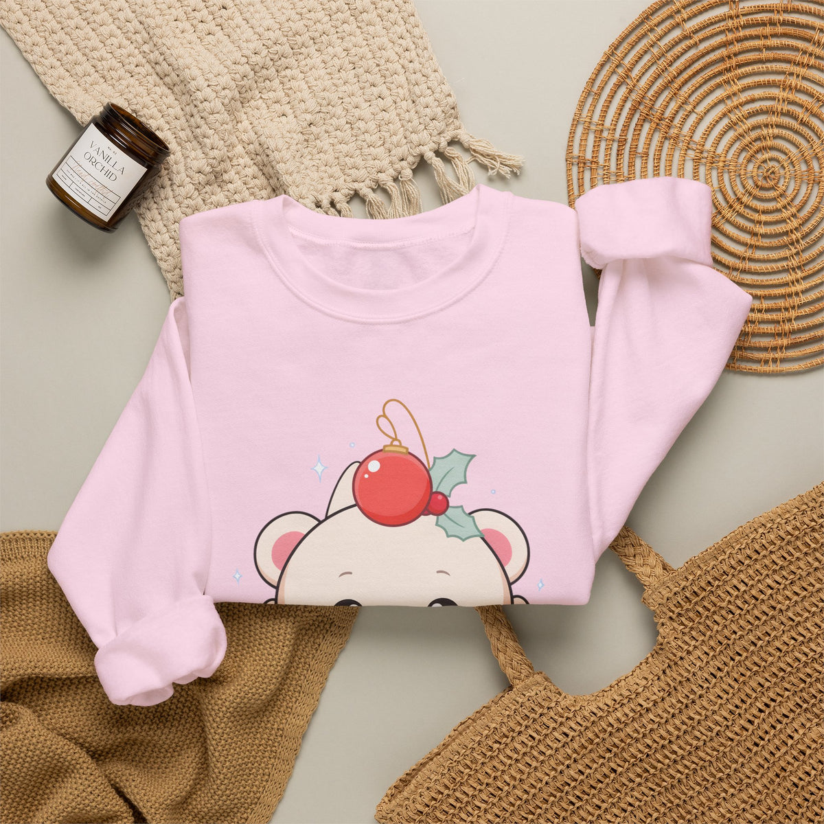 Kawaii Polar Bear Christmas Sweatshirt, Cute Holiday Crewneck