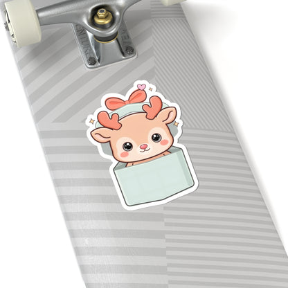 Kawaii Reindeer Sticker, Cute Christmas Gift Box Decal