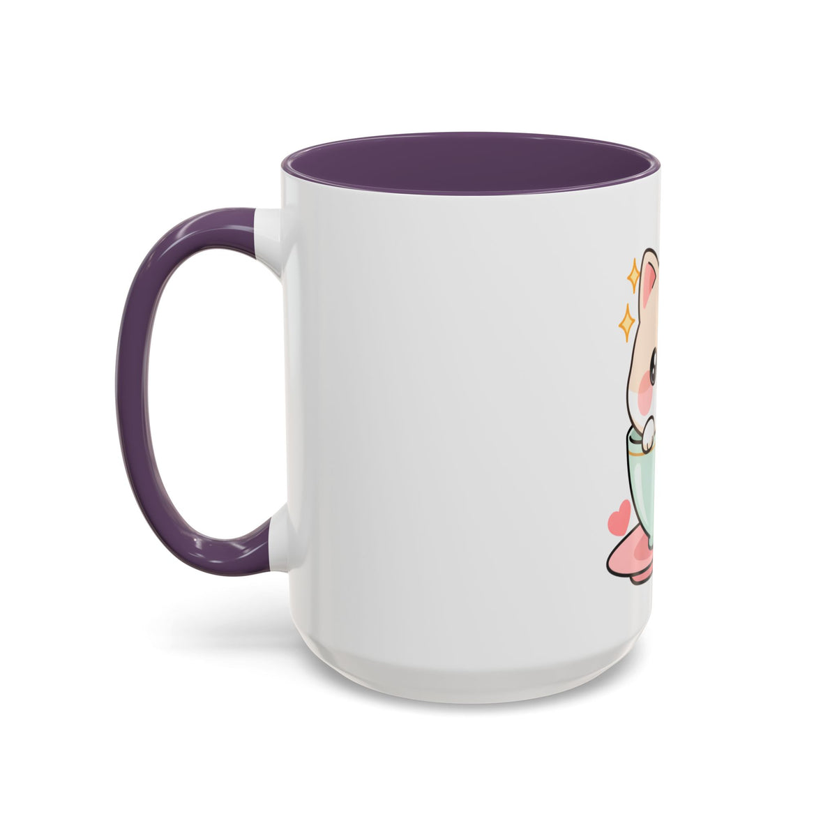 Kawaii Cat Coffee Mug, Cute Cat in Teacup Accent Mug