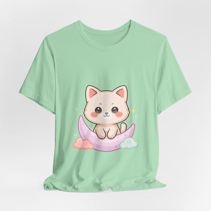 Kawaii Cat Moon T-Shirt for Cozy Night Owls