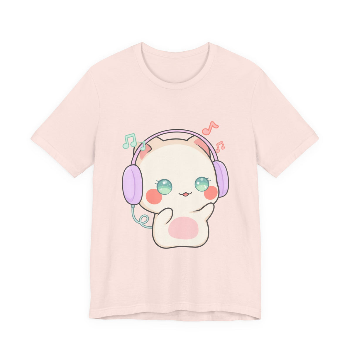 Kawaii Cat Music Lover T-Shirt, Cute Headphone Kitty Tee