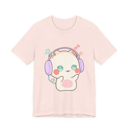 Kawaii Cat Music Lover T-Shirt, Cute Headphone Kitty Tee