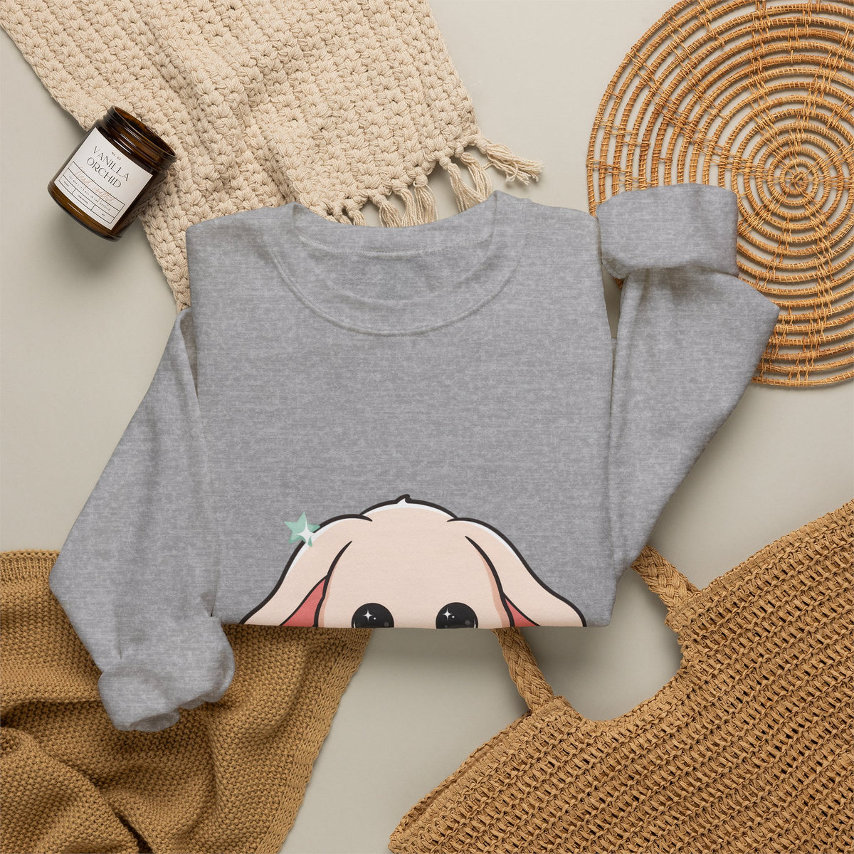 Kawaii Bunny Sweatshirt, Cute Crescent Moon Gift