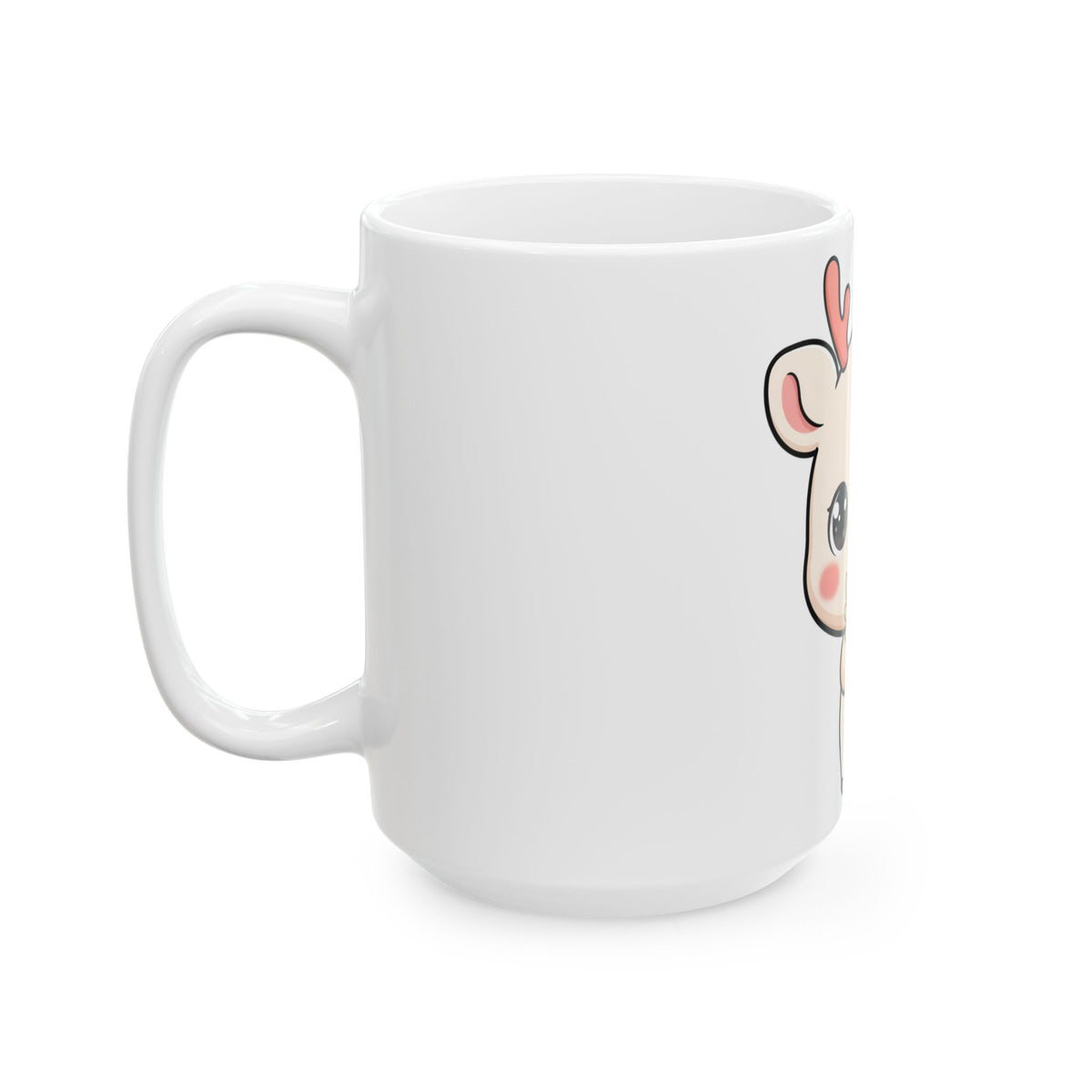 Kawaii Reindeer Mug, Cute Christmas Mistletoe Gift