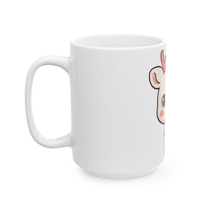 Kawaii Reindeer Mug, Cute Christmas Mistletoe Gift