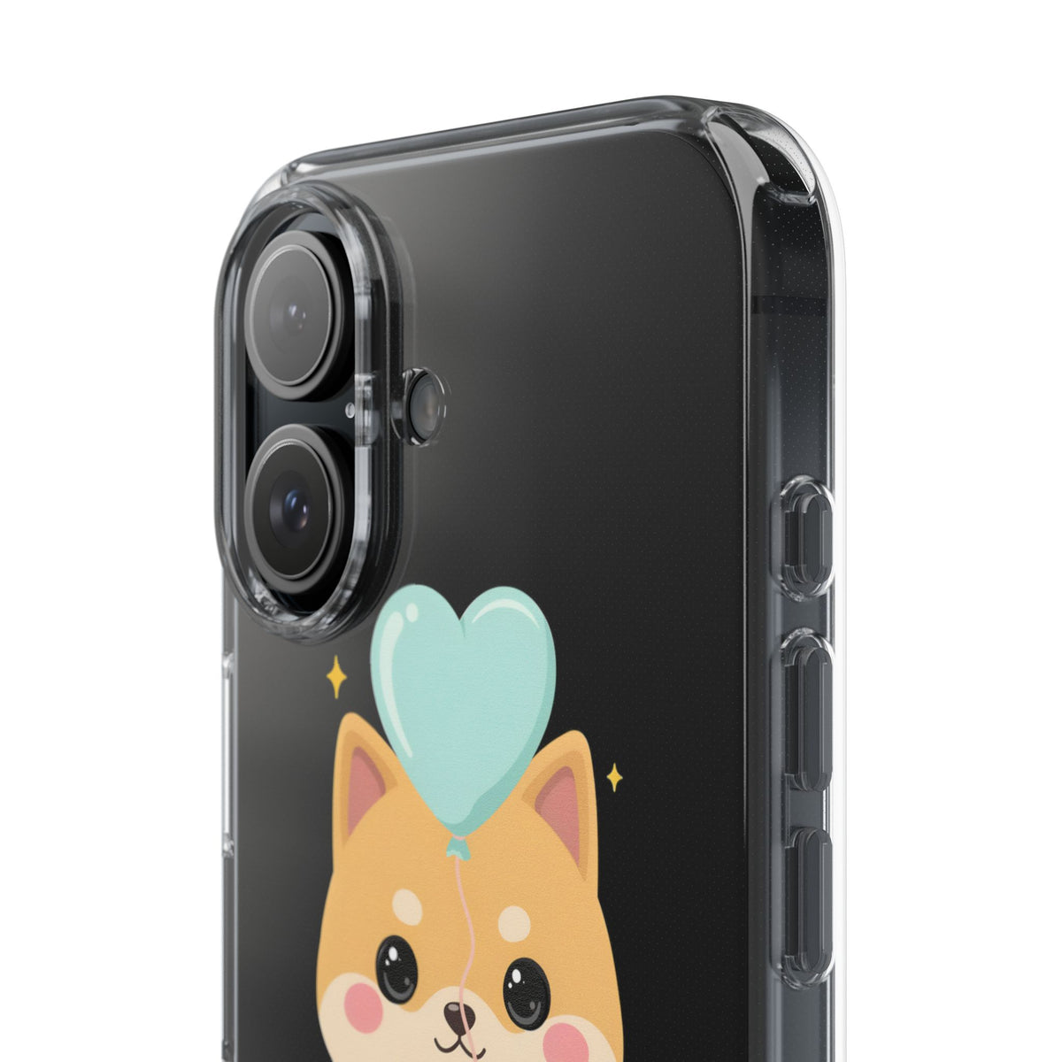 Kawaii Shiba Inu Clear Phone Case with Heart Balloon