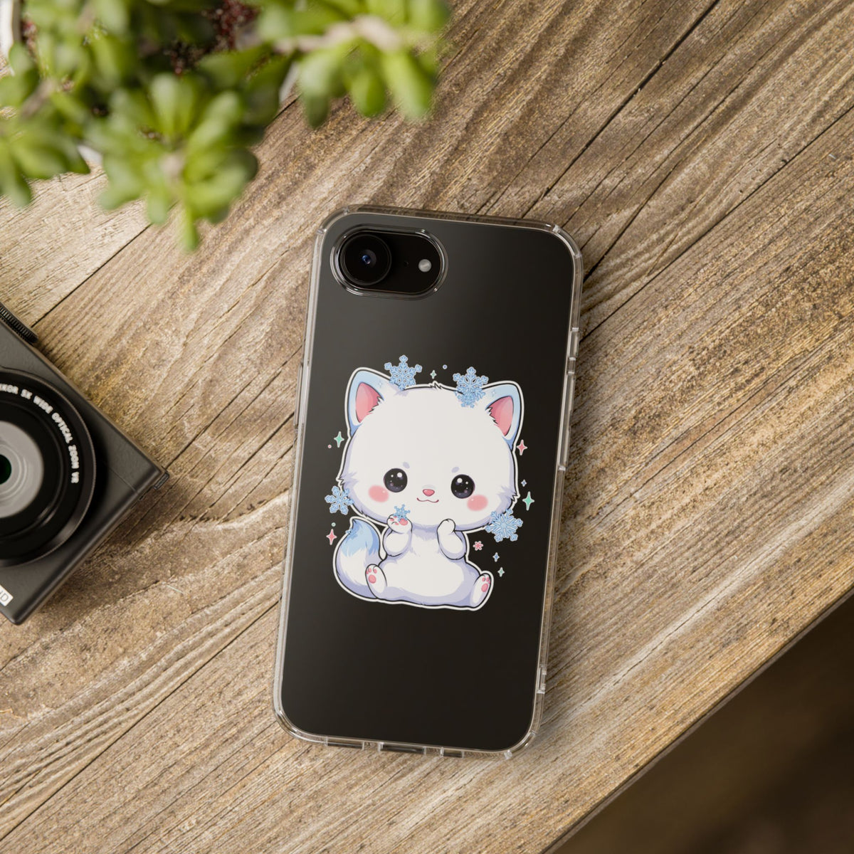 Kawaii Arctic Fox Phone Case, Cute Snowflake Clear Case