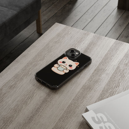 Kawaii Cat Latte Phone Case, Clear Impact-Resistant