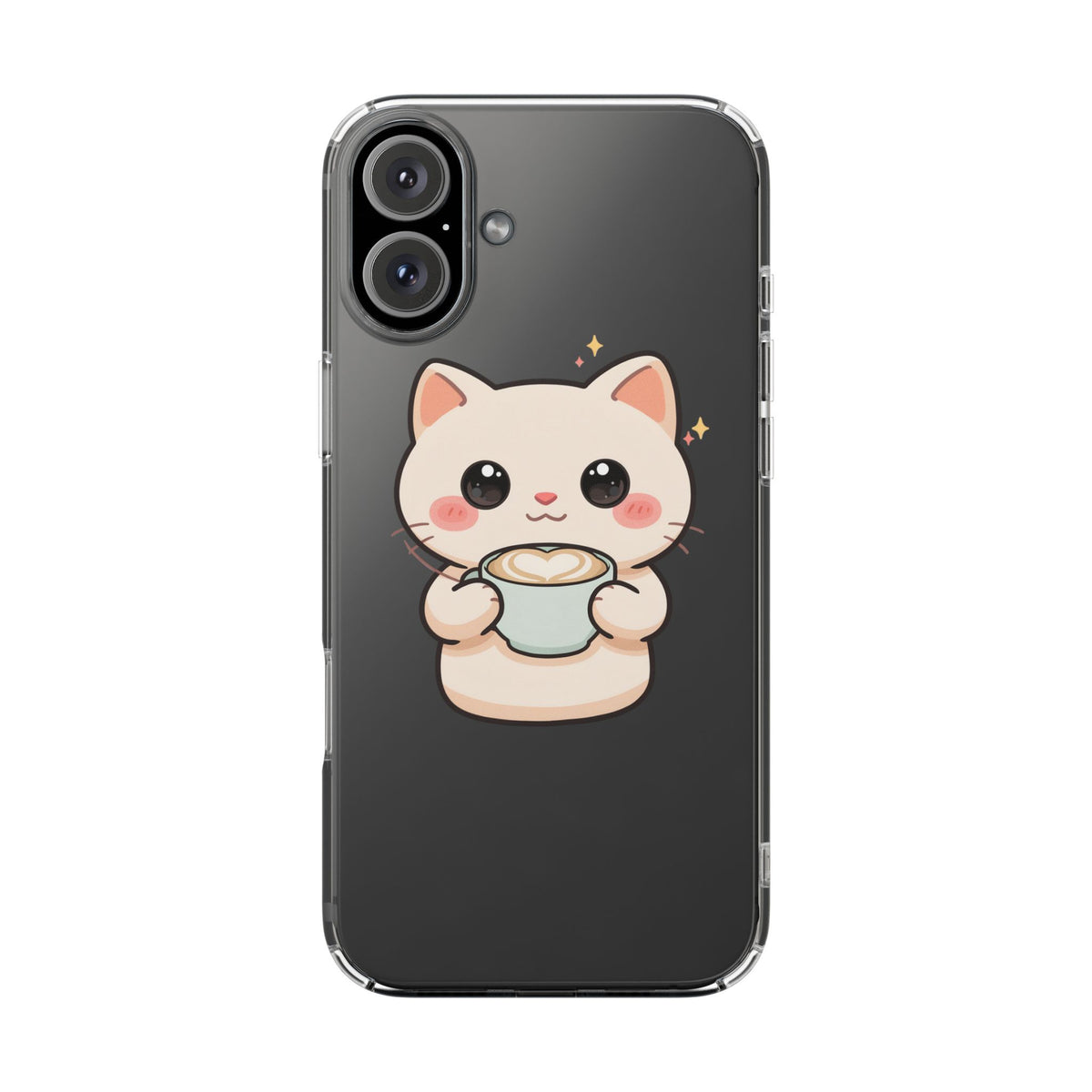 Kawaii Cat Latte Phone Case, Clear Impact-Resistant