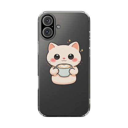 Kawaii Cat Latte Phone Case, Clear Impact-Resistant