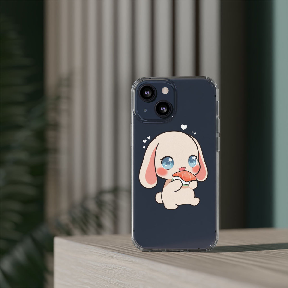 Kawaii Bunny Sushi Phone Case, Clear Impact-Resistant
