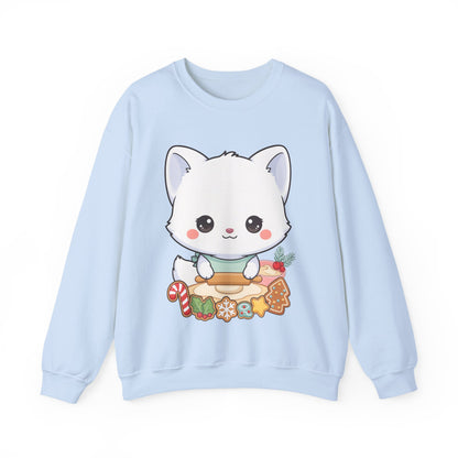 Christmas Cookie Fox Sweatshirt, Kawaii Arctic Fox Crewneck