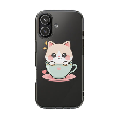 Kawaii Cat Phone Case, Cute Teacup Kitty Gift