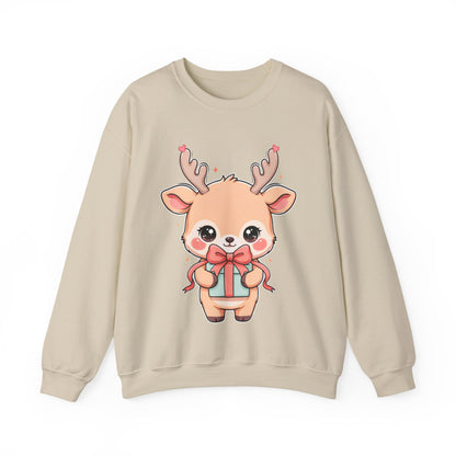 Kawaii Reindeer Christmas Sweatshirt, Cute Gift Crewneck