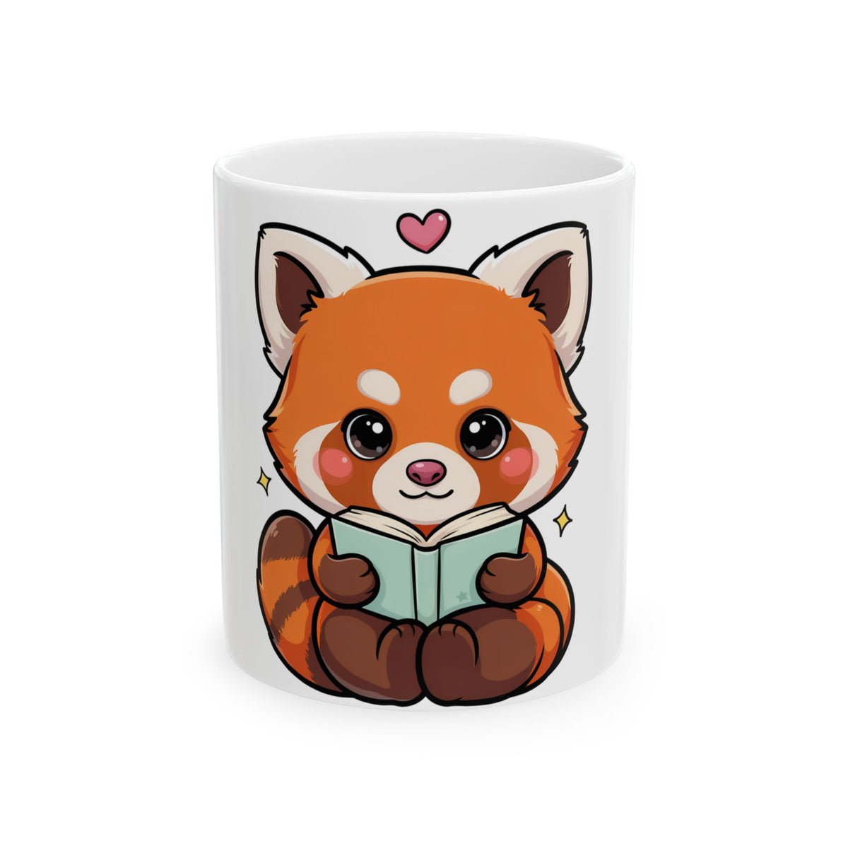 Red Panda Reading Mug, Cute Kawaii Ceramic Coffee Mug