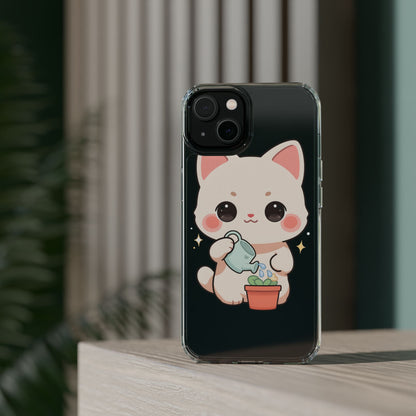 Kawaii Cat Phone Case, Cute Plant Lover Gift