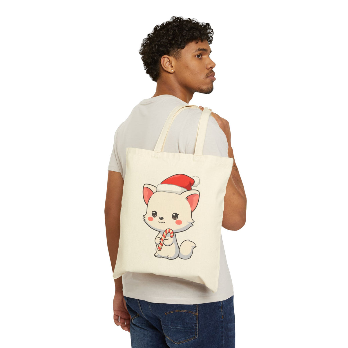 Kawaii Arctic Fox Christmas Tote Bag for Holiday Fans