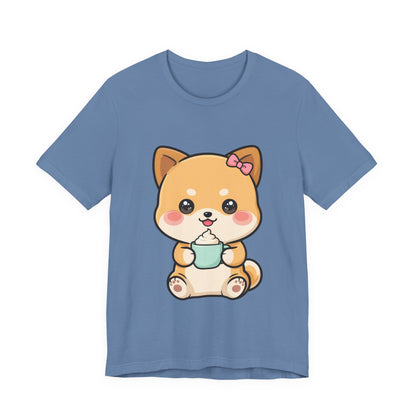 Kawaii Shiba Inu Coffee T-Shirt, Cute Latte Lover Tee