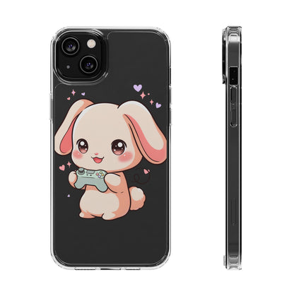 Kawaii Bunny Gamer Clear Impact-Resistant Phone Case
