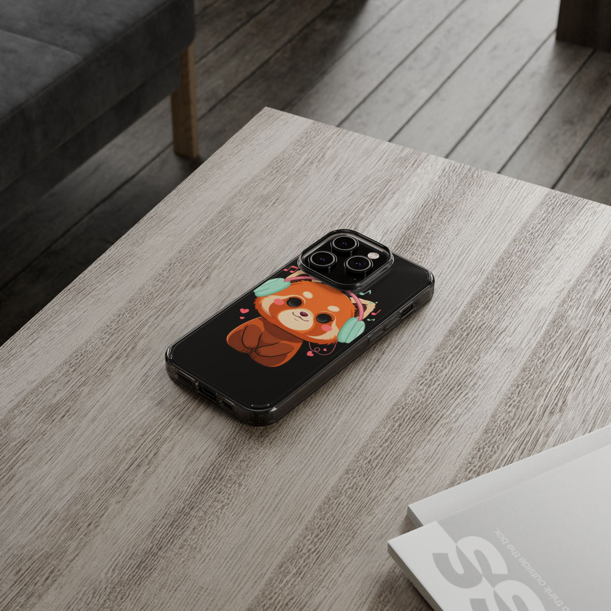 Red Panda Phone Case, Kawaii Music Lover Clear Case